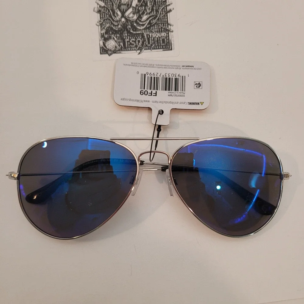 Foster Grant Sunglasses Men Polarized Aviator Silver Blue Mirrored‎ SR1124 FF09